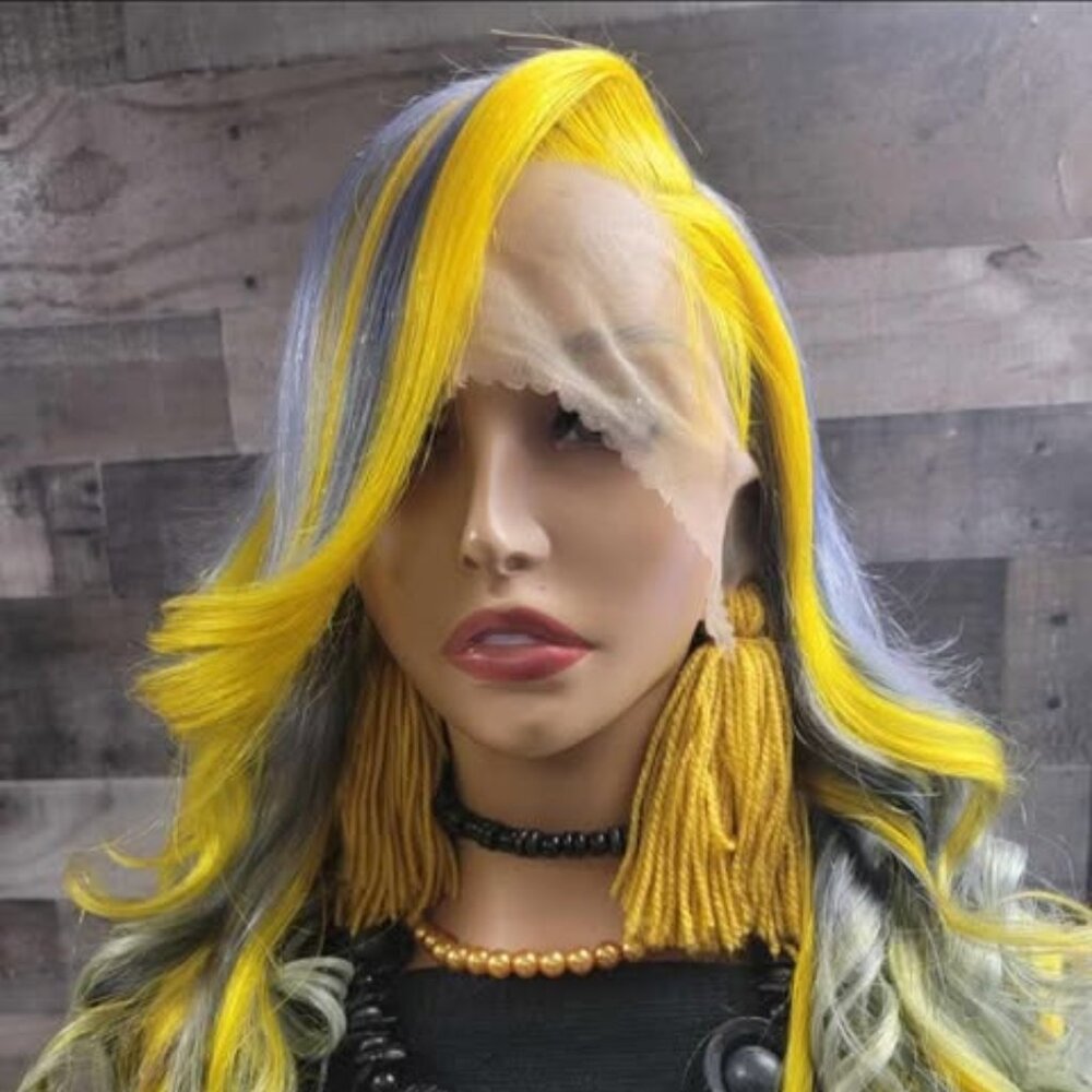 26 inch yellow/gray colored wig